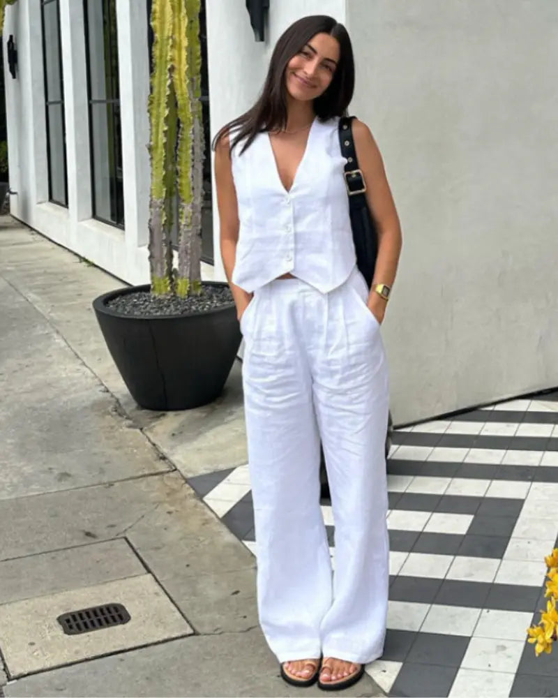 Elegancka Pani - Dwuczęściowy Zestaw Lnianowy Norwyn