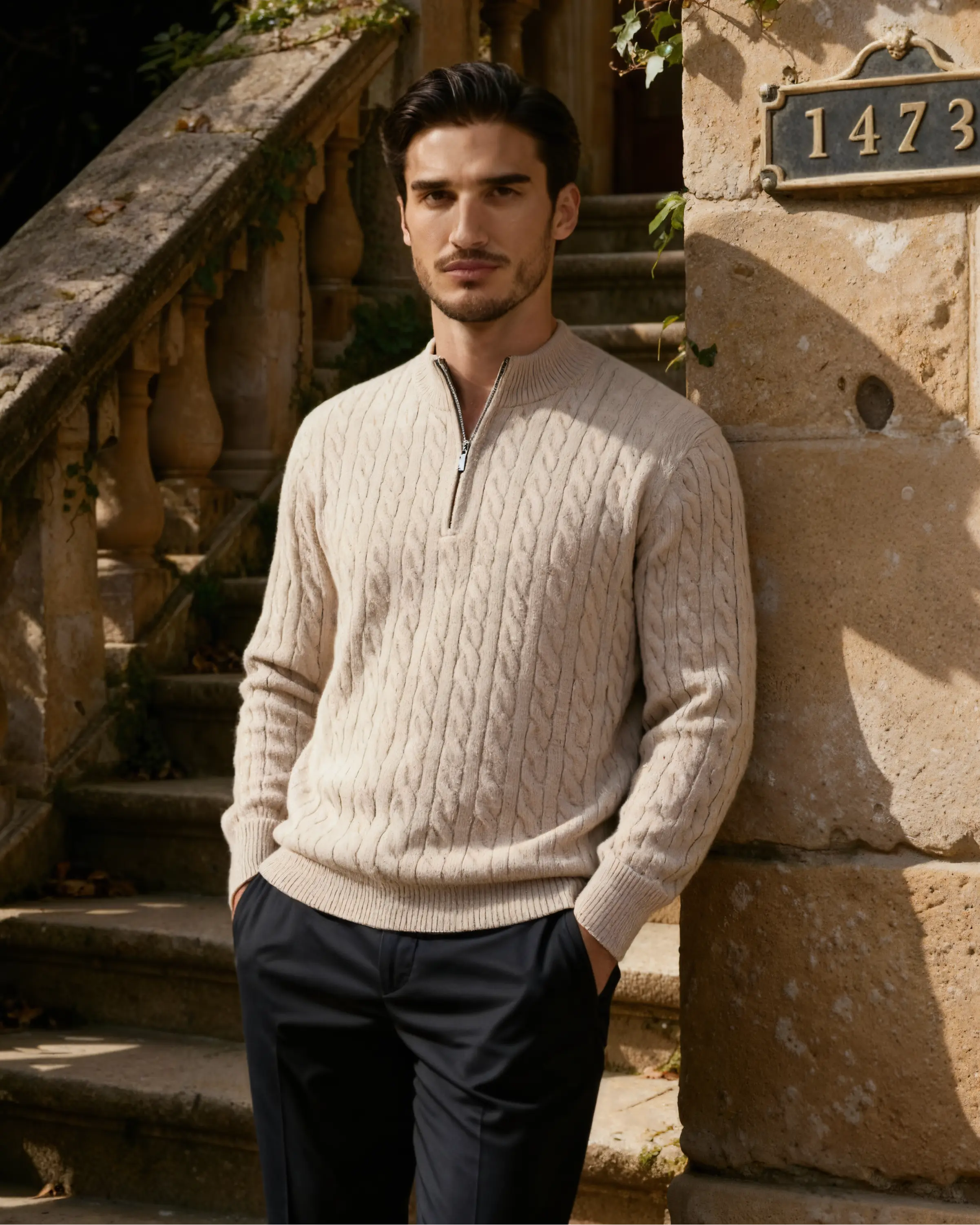 100% Kaszmirowy Woven Half Zip Norwyn