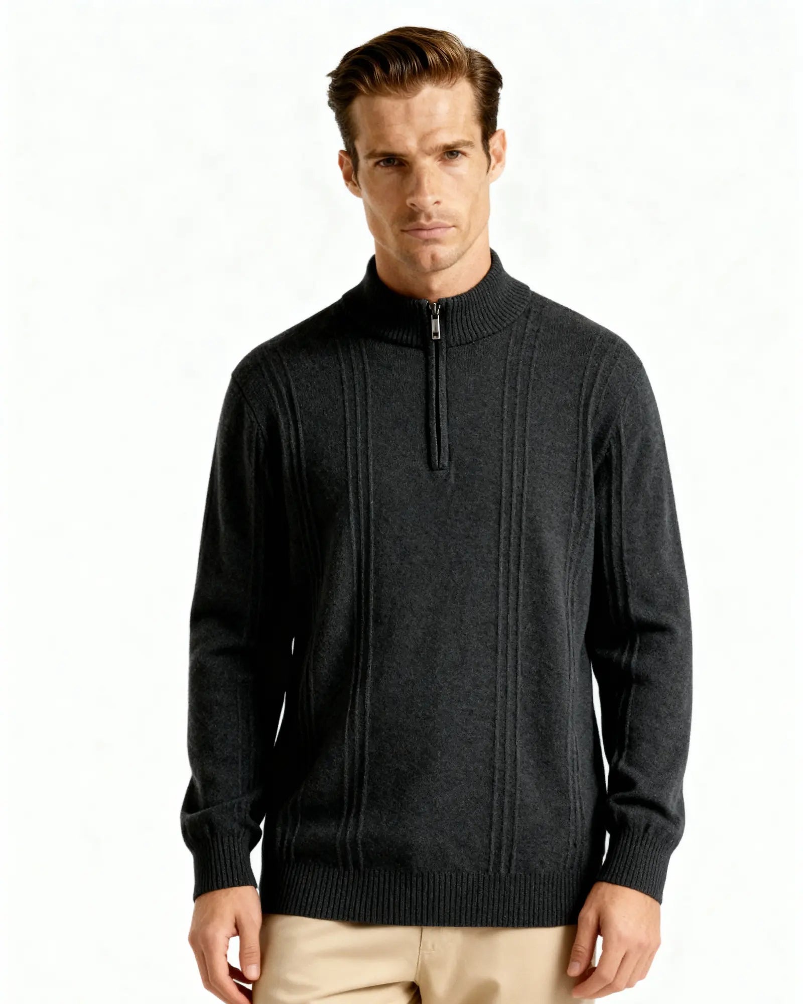 100% Kaszmir Ribbed Half Zip Norwyn